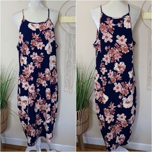 vibe sportswear • floral midi spaghetti strap dress